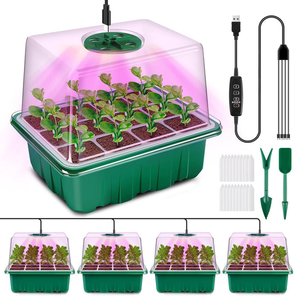 YAUNGEL Seed Starting Trays with LED Grow Lights (4-Pack)