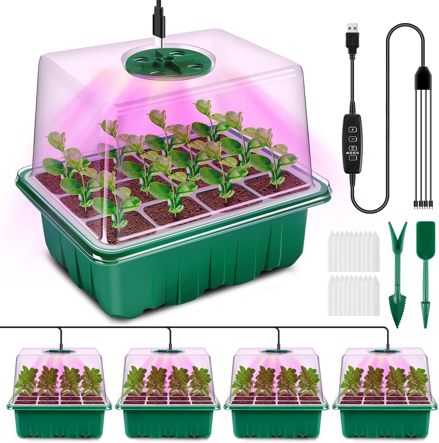 YAUNGEL Seed Starting Trays with LED Grow Lights (4-Pack)