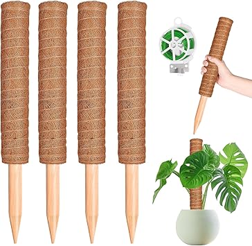 YAUNGEL 4-Pack Moss Poles for Climbing Plants (41cm Coir Totem with Twist Ties)