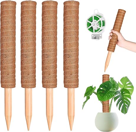 YAUNGEL 4-Pack Moss Poles for Climbing Plants (41cm Coir Totem with Twist Ties)