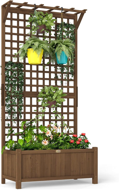 Outsunny Wood Planter with Trellis for Climbing Plants